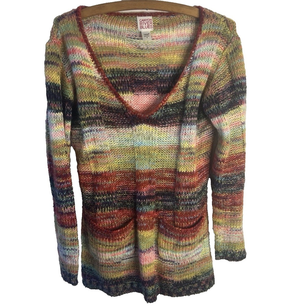 Vtg Y2K Canyon River Blues Rainbow Striped Knit Sweater Women M Pullover